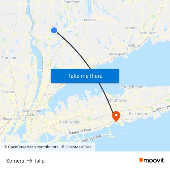 Somers to Islip map