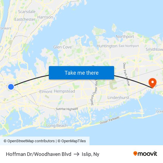 Hoffman Dr/Woodhaven Blvd to Islip, Ny map