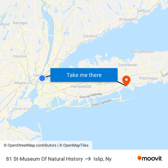 81 St-Museum Of Natural History to Islip, Ny map