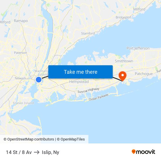 14 St / 8 Av to Islip, Ny map