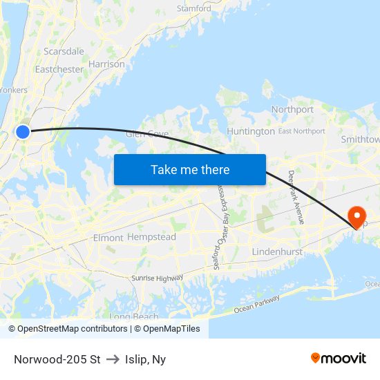 Norwood-205 St to Islip, Ny map