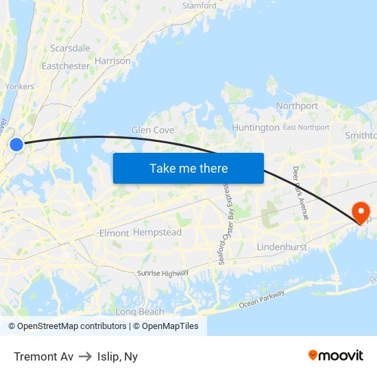 Tremont Av to Islip, Ny map