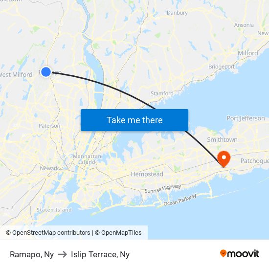 Ramapo, Ny to Islip Terrace, Ny map