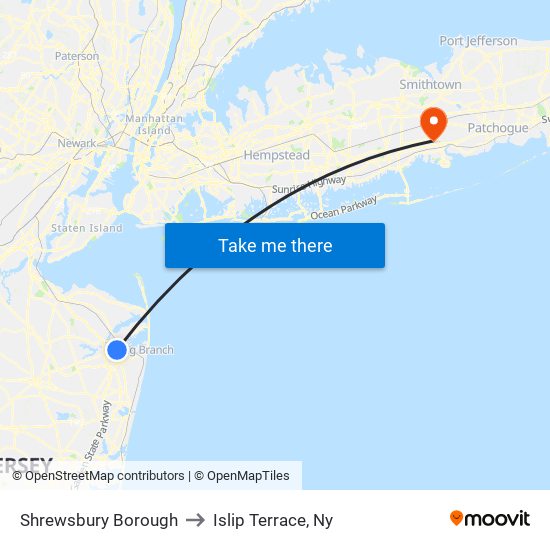 Shrewsbury Borough to Islip Terrace, Ny map