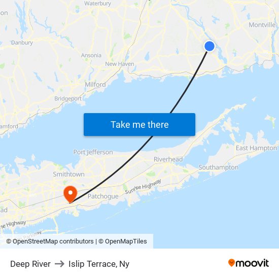 Deep River to Islip Terrace, Ny map