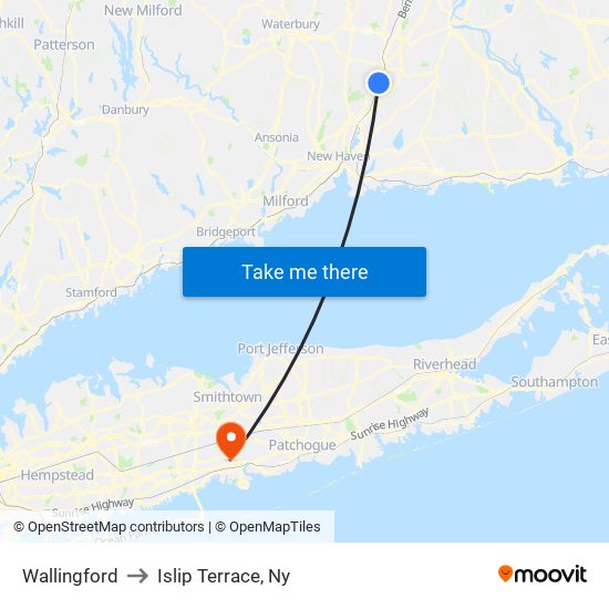 Wallingford to Islip Terrace, Ny map