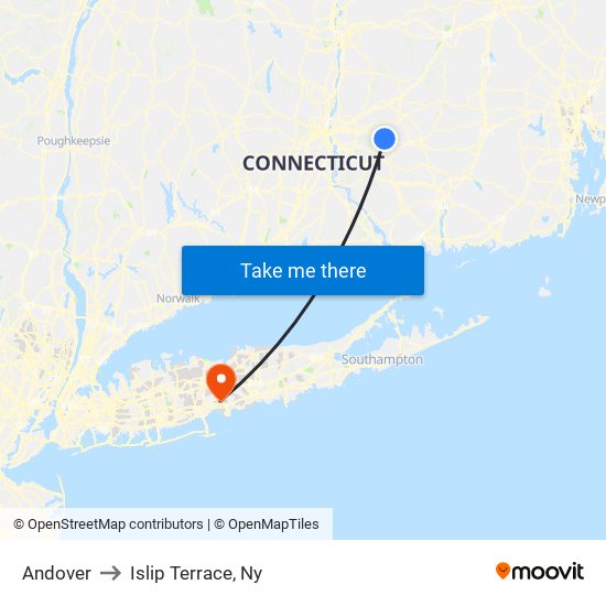 Andover to Islip Terrace, Ny map