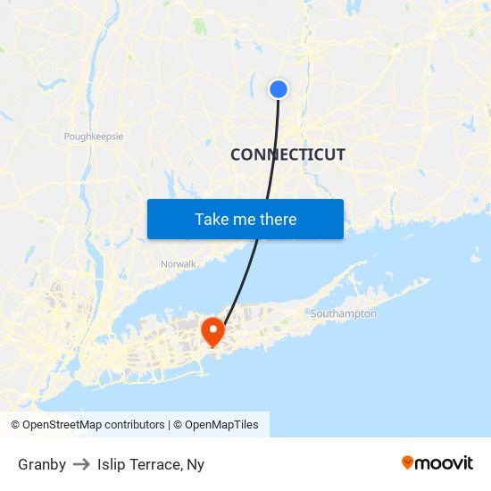 Granby to Islip Terrace, Ny map