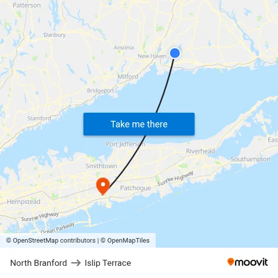 North Branford to Islip Terrace map