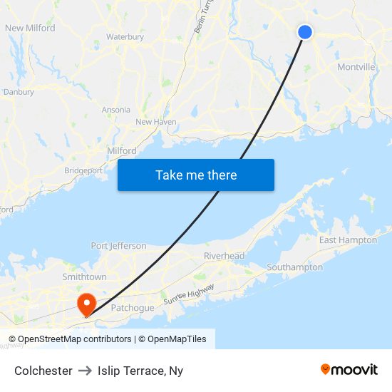 Colchester to Islip Terrace, Ny map