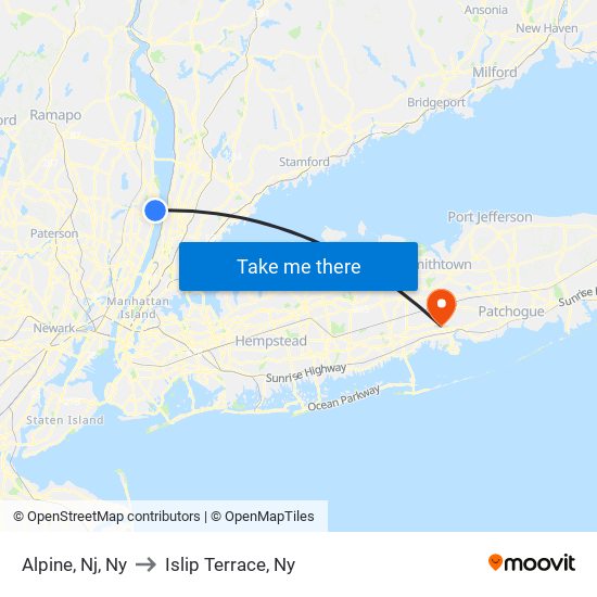 Alpine, Nj, Ny to Islip Terrace, Ny map