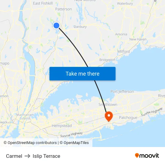 Carmel to Islip Terrace map