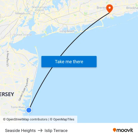 Seaside Heights to Islip Terrace map