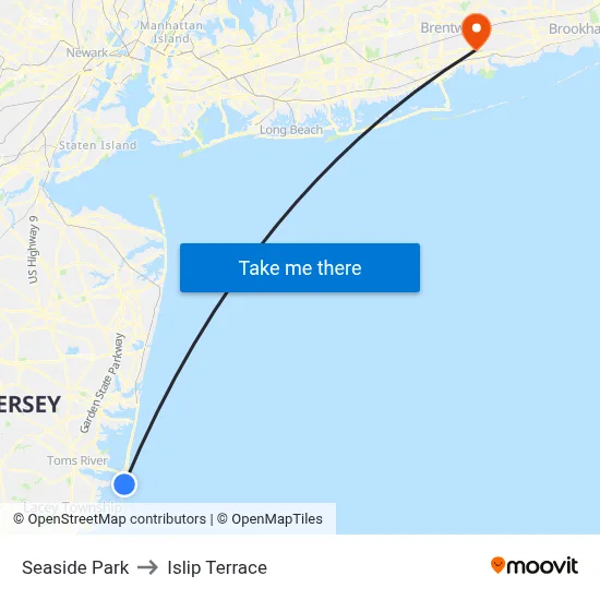 Seaside Park to Islip Terrace map