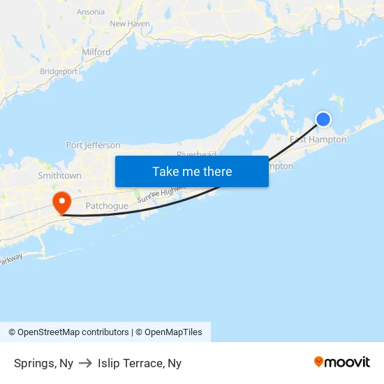 Springs, Ny to Islip Terrace, Ny map