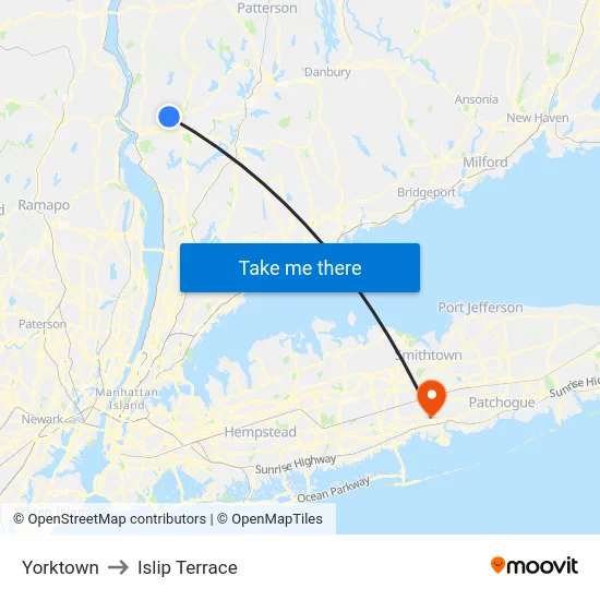 Yorktown to Islip Terrace map