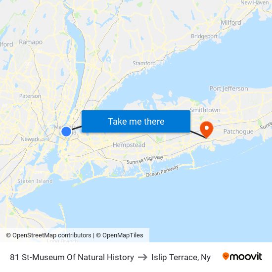 81 St-Museum Of Natural History to Islip Terrace, Ny map