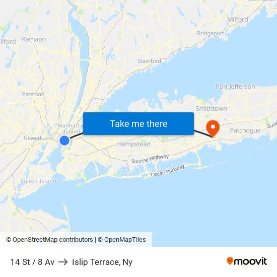 14 St / 8 Av to Islip Terrace, Ny map