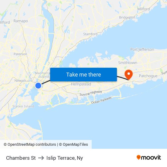 Chambers St to Islip Terrace, Ny map