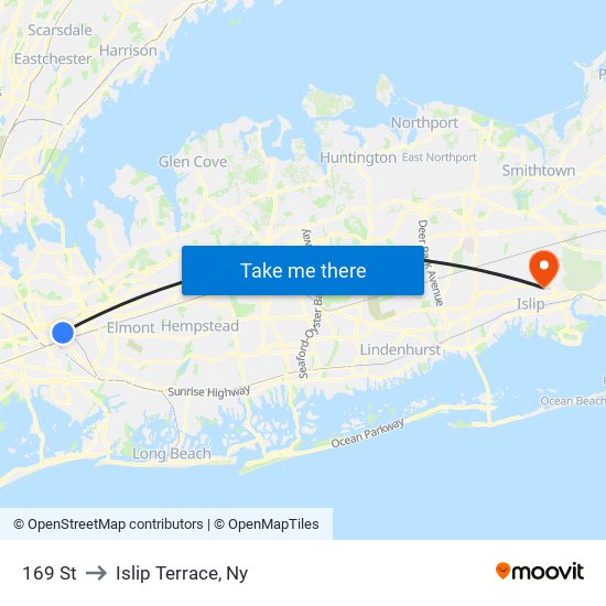 169 St to Islip Terrace, Ny map