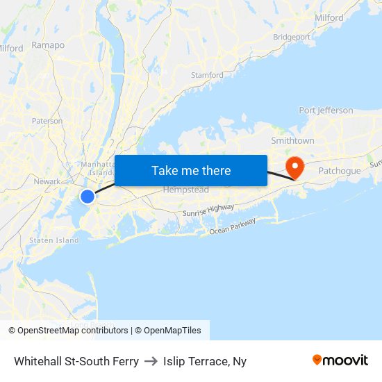 Whitehall St-South Ferry to Islip Terrace, Ny map