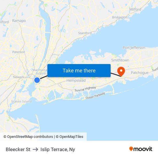 Bleecker St to Islip Terrace, Ny map