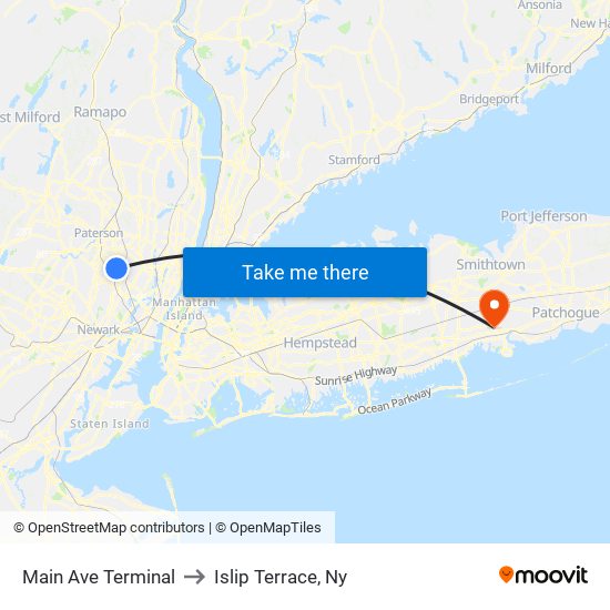 Main Ave Terminal to Islip Terrace, Ny map