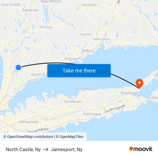 North Castle, Ny to Jamesport, Ny map