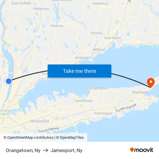 Orangetown, Ny to Jamesport, Ny map