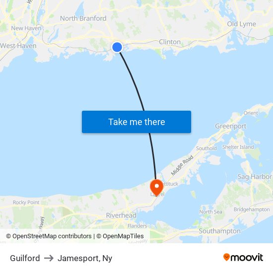 Guilford to Jamesport, Ny map