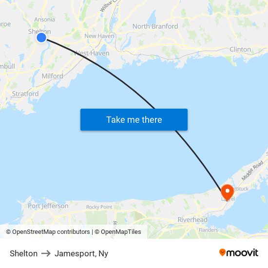Shelton to Jamesport, Ny map