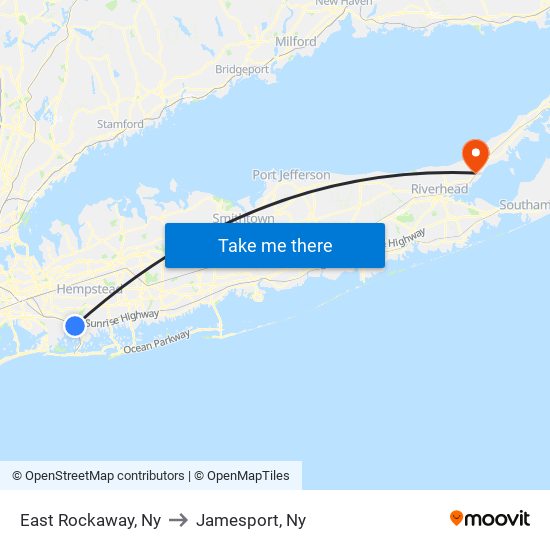 East Rockaway, Ny to Jamesport, Ny map