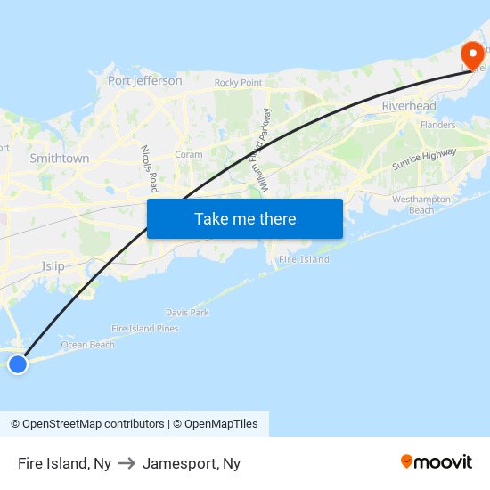 Fire Island, Ny to Jamesport, Ny map