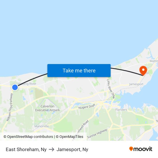 East Shoreham, Ny to Jamesport, Ny map