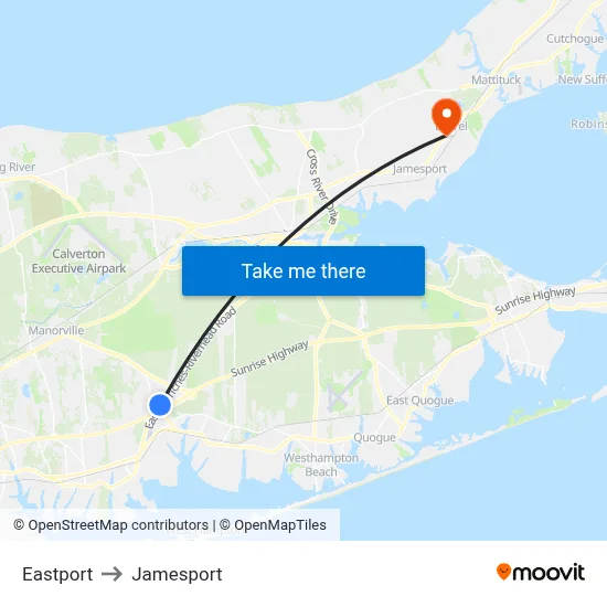 Eastport to Jamesport map
