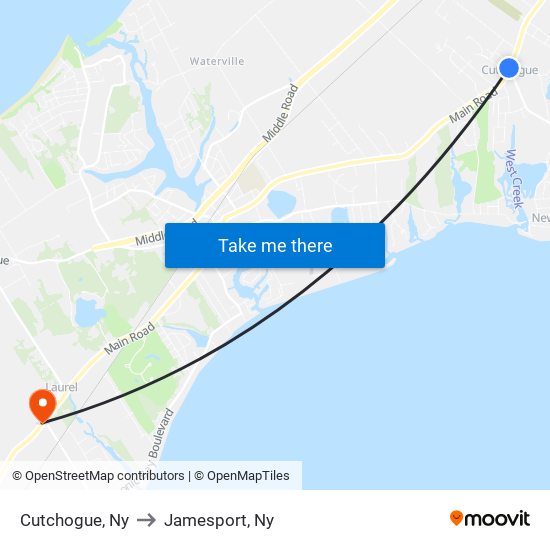 Cutchogue, Ny to Jamesport, Ny map