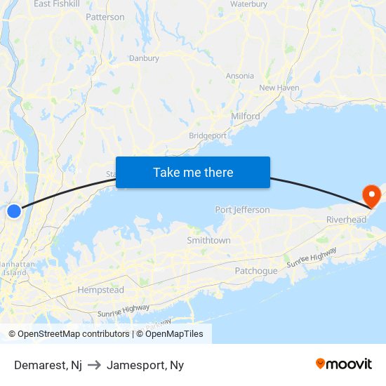 Demarest, Nj to Jamesport, Ny map