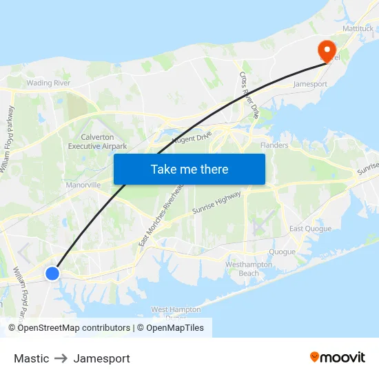 Mastic to Jamesport map