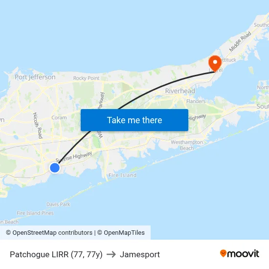 Patchogue LIRR (77, 77y) to Jamesport map
