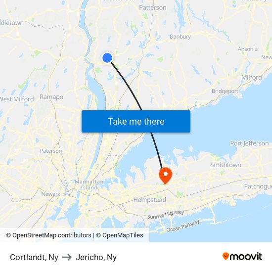 Cortlandt, Ny to Jericho, Ny map