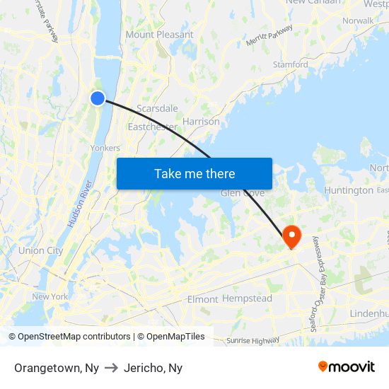 Orangetown, Ny to Jericho, Ny map