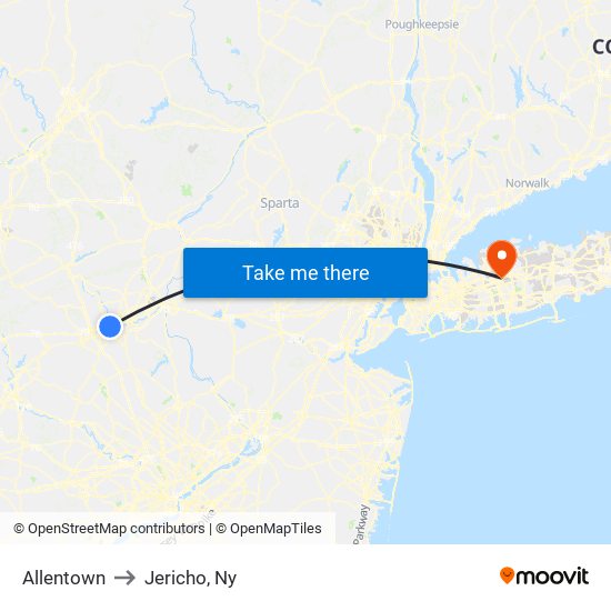 Allentown to Jericho, Ny map