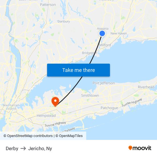 Derby to Jericho, Ny map