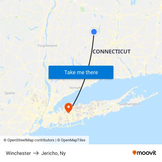 Winchester to Jericho, Ny map