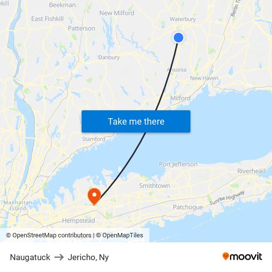 Naugatuck to Jericho, Ny map