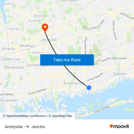Amityville to Jericho map
