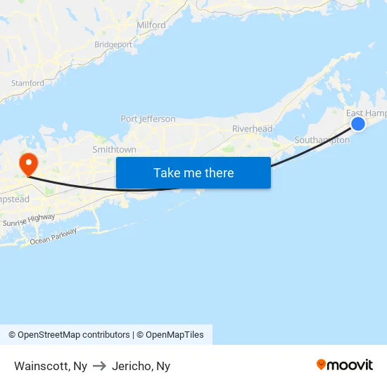 Wainscott to Jericho, Ny map