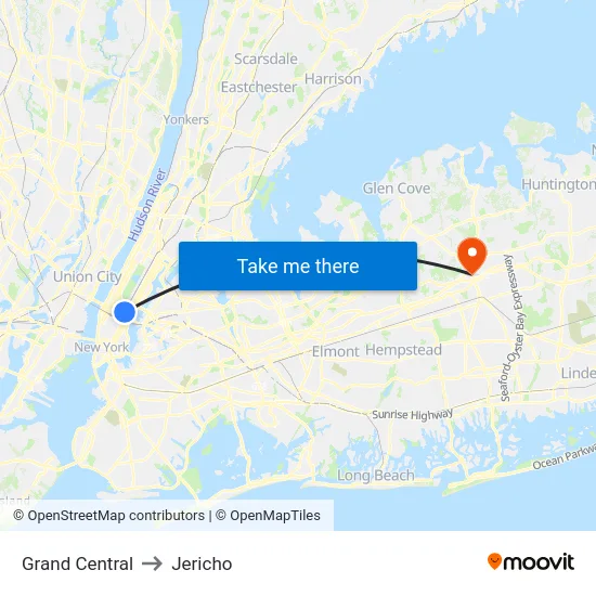 Grand Central to Jericho map