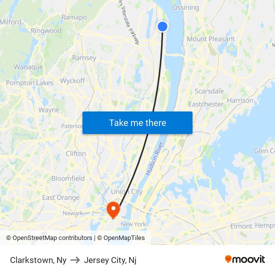 Clarkstown, Ny to Jersey City, Nj map