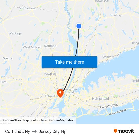 Cortlandt, Ny to Jersey City, Nj map